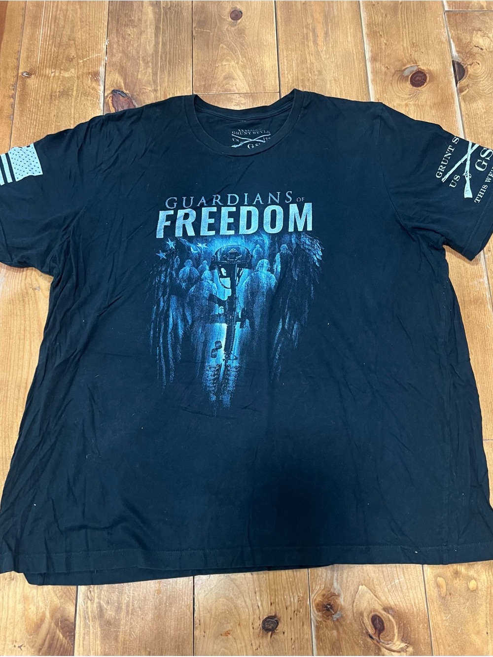 Grunt Style Black Guardians of Freedom Graphic Tee with Blue Print